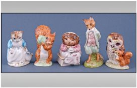Five Royal Albert Beatrix Potter Figures comprising Squirrel Nutkin, Mrs Tiggy Winkle Takes Tea, Old