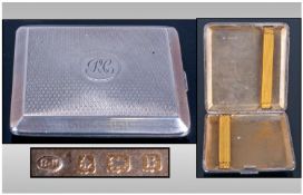 Art Deco Silver Engine Turned Cigarette Case. Gilt Interior. 148.1 grams. 3.25 x 3.5 inches.