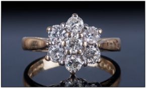 18ct Gold Diamond Cluster Ring, Set with 7 round modern brilliant cut diamonds in a flower head