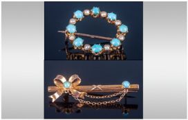 Edwardian Quality 9ct Gold And Turquoise Set Brooches, 2 in total, marked 9ct.