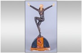 Art Deco Bronze Figure, Dance of Kapurthala on marble base. Signed Chiparus (by the feet). 13 inches