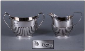 Edwardian Matching Silver Plated Milk And Sugar Bowls, with ribbed half bodies. Each piece 3