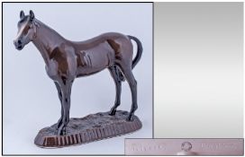 A Very Rare Melrose Pottery Horse. Race Horse, brown colour way, raised on a plinth. Stands 13