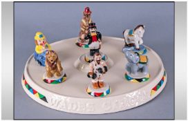 Wades Circus Hand Painted Porcelain Circus Ring/Base, complete with a set of 7 circus figures.