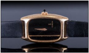 Ladies 18ct Gold Corum Wristwatch, black gloss dial with gold band and hands, movement adjusted to