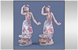 Lladro Figure, Hawaiian Dancers, model 1478 Issued 1985, 8.25" in height, Mint condition. 2 in