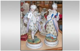 Late 19th Century French Pair Of Bisque Decorated Chantilly, of a loving lady and gentleman with a