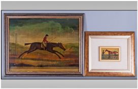 Two Crystoleums both depicting  A Jockey Riding a Horse, 24 by 18 and 15 by 13 inches, overall