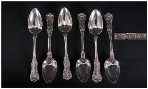 Scottish Mid 19th Century Silver Set Of Six Teaspoons, Shell handles, Hallmark Glasgow 1846.