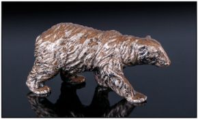 Solid Silver Model Of A Polar Bear. Realistically modelled. Fully Hallmarked, circa 1975. Height