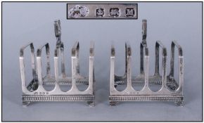 Art Deco Elkington & Co Pair Of Silver 4 Tier Toast Racks, Hallmark Birmingham 1936. Each 3.75" in