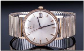 Gents 9ct Gold Omega Automatic Wristwatch, silvered dial with gilt baton numerals and date aperture,