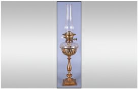 A Vintage Delux Double Wick Brass And Glass Table Oil Lamp, of good quality. Stands 26 inches