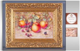 Royal Worcester Very Fine Hand Painted Signed Fruits Plaque, by E Townsend. Date 1976. Apples and