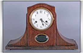 German Impressive 1930's Art Deco Shaped Oak Cased Mantel Clock, with 8 day striking movement on a