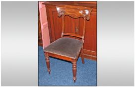 Early Victorian Mahogany Stand Chair, with a carved shaped top rail on reeded moulded legs.