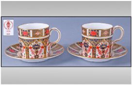 Royal Crown Derby Pair of Imari Pattern, Coffee Cans and Saucers. Pattern Num.1128. Date 1979.