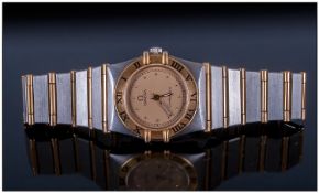 Ladies Omega Bi-Metal Quartz Constellation Wristwatch, the champagne tone dial with hourly applied