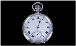 Swiss Early 20th Century Silver Open Faced Pocket Watch. Marked 925, white dial, black numerals,