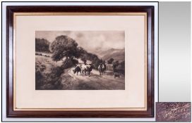 H Stewart Large Sepia Signed Print by Shore and Co, London. 'Cattle Scene' Signed in pencil lower