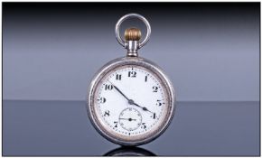 Late Victorian Silver Cased Open Face Pocket Watch, white enamel dial with Arabic numerals. 57mm