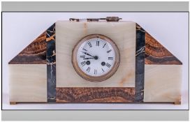 Japy Freres French Art Deco Multi Coloured Belgium Slate/Marble Cased Mantel Clock, White