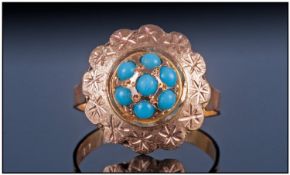 Asian High ct Gold Set Turquoise Ring, Marks for High ct Gold. Probably 20ct.