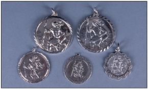 Collection Of 5 Silver Various Designed St Christopher Pendants.