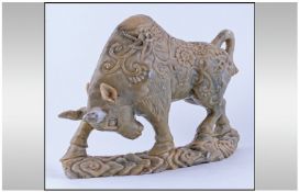 A Large Green Jade Stone Carved Buffalo Figure 10 inches in height.