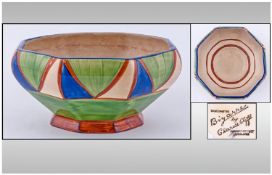 Clarice Cliff Handpainted Octagonal Shaped Footed Bowl. 'Abstract' design. Circa 1934. 5.5" in