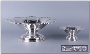 A Stylish Silver Eight Sided And Shaped Bowl, raised on a circular stepped base with open flower