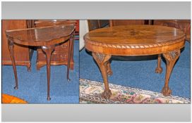 Two Tables. One a Queen Ann half moon console table with cabriol legs and tray top. Together with an
