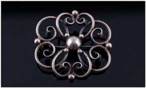 Danish Silver Brooch By John Lauritzon, open floral design.