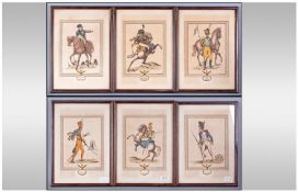 Set Of Six French Military Coloured Prints. Framed. Each 15 x 10 inches.