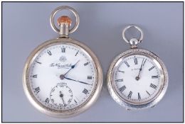 Open Faced Pocket Watch. White enamel dial, Roman numerals with subsidiary seconds. 52mm nickel case