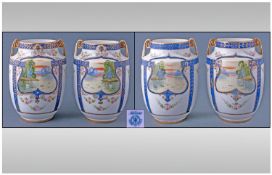 Noritake True Pair Of Hand Painted Two Handled Vases, river scenes. Circa 1910-1920. Each vase