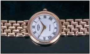 Ladies Gold Rotary Watch. The Watch Has A Quartz Movement. A Clear Dial with Roman Numerals. The