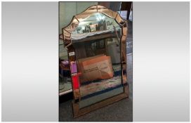 1930's Art Deco Style Wall Mirror, shaped top with mirrored border. Height 31.5 inches, width 21.5