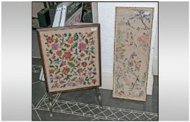 An Embroidered Top 1930's Folding Tea Table with Glass Top. Together with an embroidered oblong silk