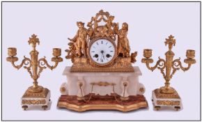 French Late 19th Century Alabaster And Ormulo Figural Garniture Set. Circa 1890. Signed to back