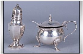 A Walker And Hall Silver Mustard Pot And Spoon, complete with blue liner. Hallmark Birmingham