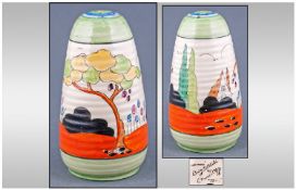 Clarice Cliff Handpainted Sugar Shaker 'Tulips' Design. Circa 1934. 5" in height. Good condition.