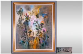 Modern Oil On Canvas Of Flowers, by known artist Dietrich Hermann Grunewald (Sweden). Floral