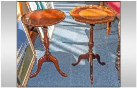 Two Small Tripod Base Side Tables In The Queen Ann Style, with round tray tops, one with a leather