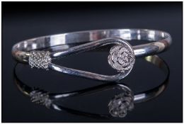 Modern Designer Silver Clasp Type Rope and Rose Bangle. Marked 925.