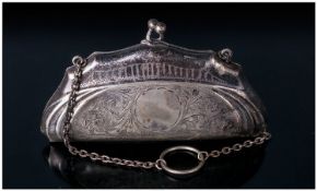 Silver Plated Opera Purse with Finger Ring and Chain, together with Gents Odd Studs.