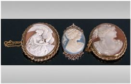 Victorian Large Oval Cameo, mythological subject Hebe feeding Zeus, with safety chain. Unmarked.