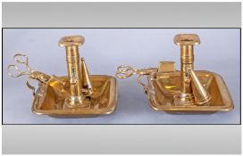 Pair Of 18th Century Chamber Sticks, with telescopic candle holders, complete with snuffers and