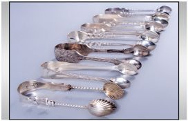 A Good Collection Of Silver Sugar Nips, includes Victorian and early 20th century. Hallmarks.