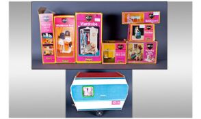 Eight Vintage "Sindy" Toys. Comprising Caravan, Sideboard, Wall Oven, Washbasin Unit, Wardrobe,